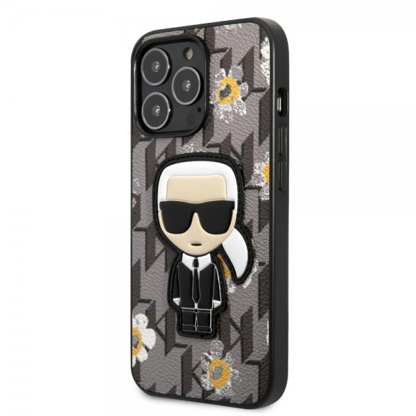 Karl Lagerfeld iPhone 13 Pro Max Cover Flower Monogram Iconic Patch Grå