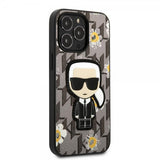 Karl Lagerfeld iPhone 13 Pro Max Cover Flower Monogram Iconic Patch Grå