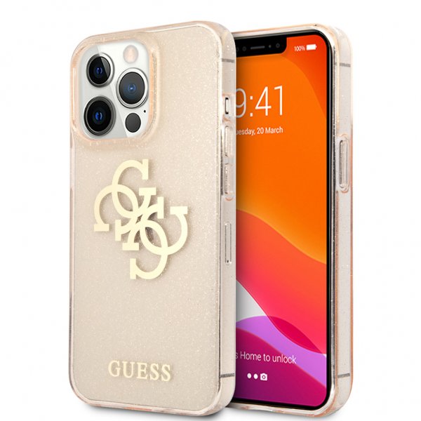 Guess iPhone 13 Pro Max Cover Full Glitter Guld