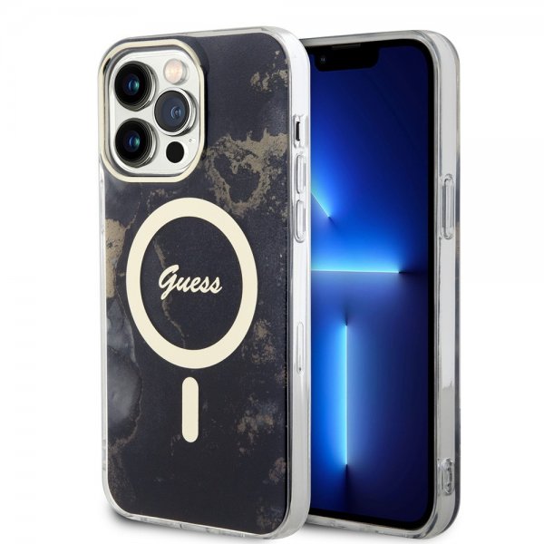 Guess iPhone 13 Pro Max Cover Golden Marble MagSafe Sort