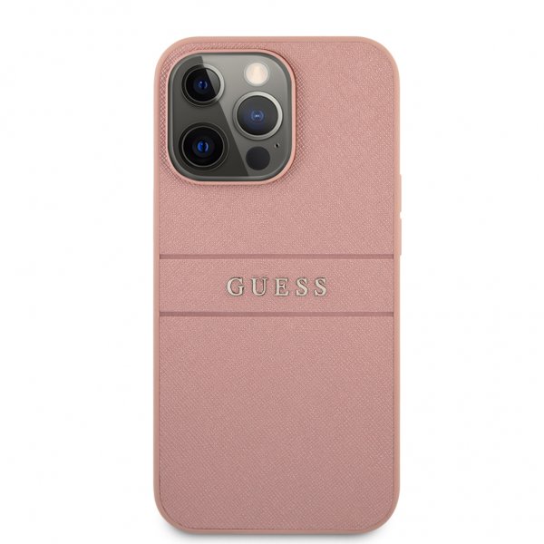 Guess iPhone 13 Pro Max Cover Hot Stamp Metal Logo Rosa