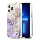 Guess iPhone 13 Pro Max Cover Liquid Glitter Flower Pattern Lilla