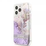 Guess iPhone 13 Pro Max Cover Liquid Glitter Flower Pattern Lilla