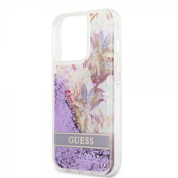 Guess iPhone 13 Pro Max Cover Liquid Glitter Flower Pattern Lilla