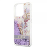 Guess iPhone 13 Pro Max Cover Liquid Glitter Flower Pattern Lilla