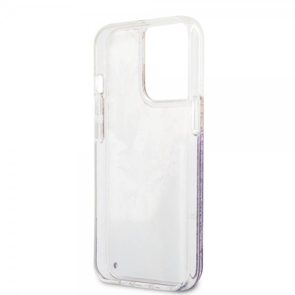Guess iPhone 13 Pro Max Cover Liquid Glitter Flower Pattern Lilla