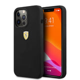 Ferrari iPhone 13 Pro Max Cover Flydende Silikone Metal Logo Sort
