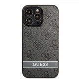 Guess iPhone 13 Pro Max Cover Printed Stripe Bottom Grå