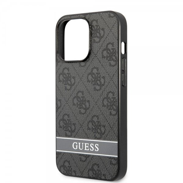 Guess iPhone 13 Pro Max Cover Printed Stripe Bottom Grå