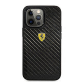 Ferrari iPhone 13 Pro Max Cover Ægte Carbon Metal Logo Sort