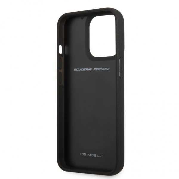 Ferrari iPhone 13 Pro Max Cover Ægte Carbon Metal Logo Sort