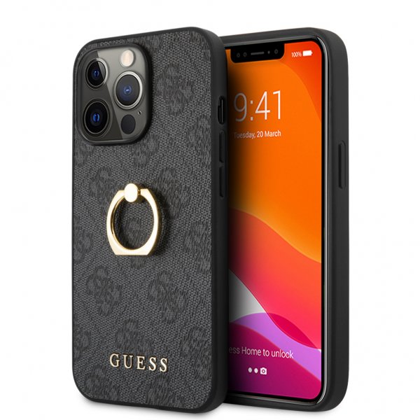 Guess iPhone 13 Pro Max Cover Ring Stand Grå