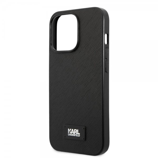 Karl Lagerfeld iPhone 13 Pro Max Cover Saffiano Metal Plaque Sort
