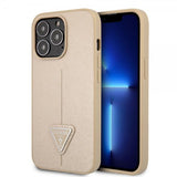 Guess iPhone 13 Pro Max Cover Saffiano Metal Triangle Beige
