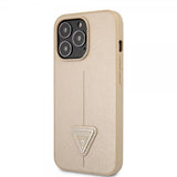 Guess iPhone 13 Pro Max Cover Saffiano Metal Triangle Beige