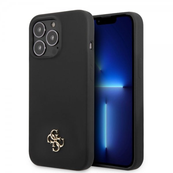 Guess iPhone 13 Pro Max Cover Silikone Metal Logo 4G Sort