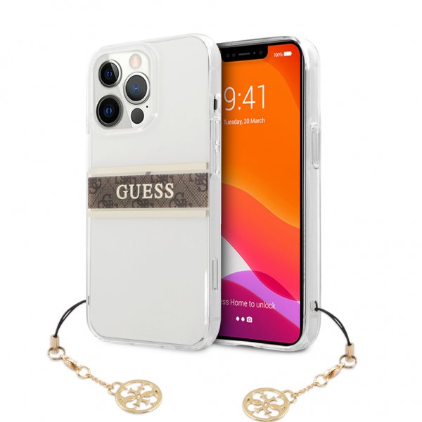 Guess iPhone 13 Pro Max Cover Stripe Charm Brun