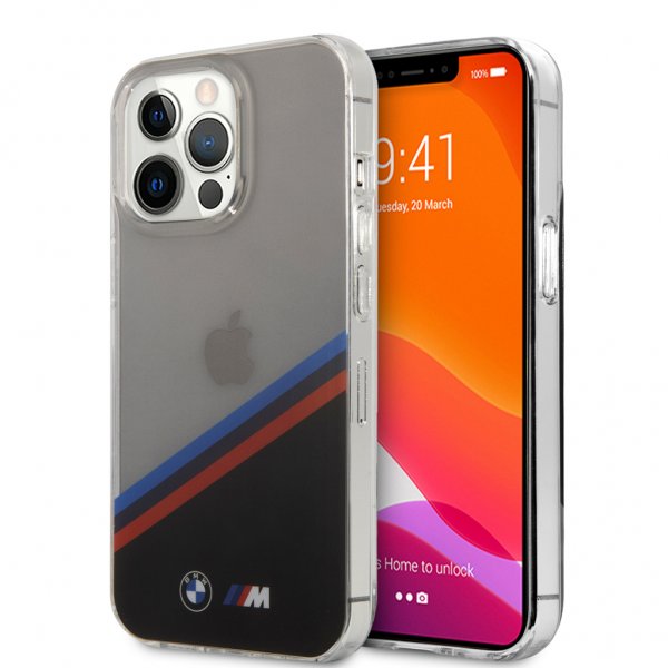 BMW iPhone 13 Pro Max Cover Tricolor Stripe Transparent Sort