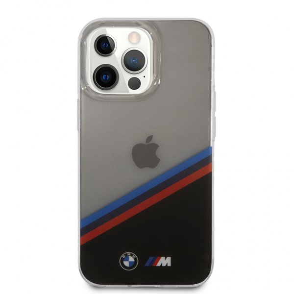 BMW iPhone 13 Pro Max Cover Tricolor Stripe Transparent Sort