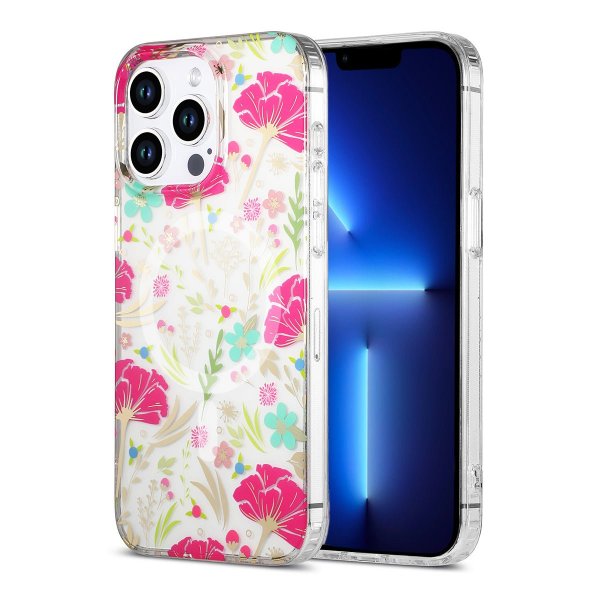 iPhone 13 Pro Cover Blomstermønster MagSafe Rød Grøn