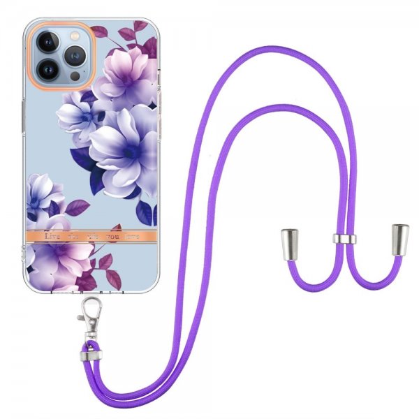 iPhone 13 Pro Cover Blomstermønster Rem Lilla Begonia