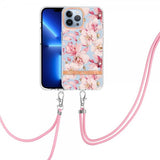 iPhone 13 Pro Cover Blomstermønster Rem Rosa Gardenia