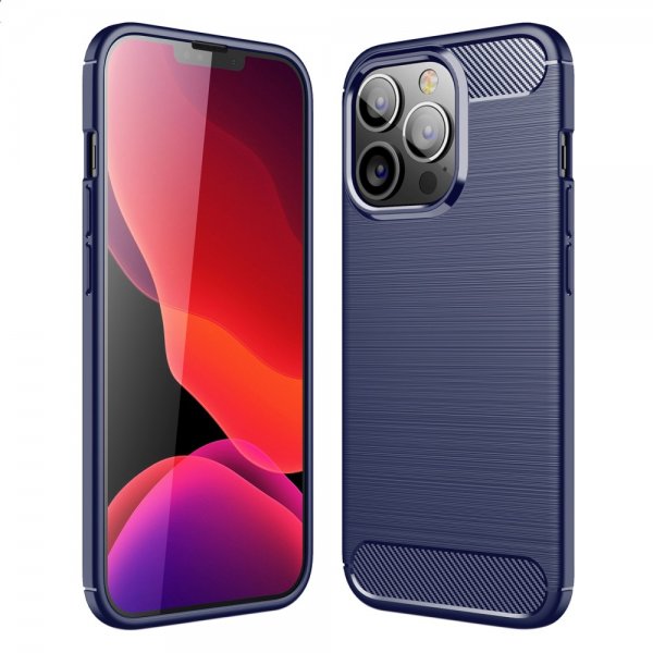 iPhone 13 Pro Cover Børstet Kulfibertekstur Blå