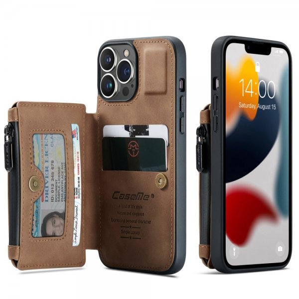 CaseMe iPhone 13 Pro Cover C20 Kortlomme Lynlås Brun