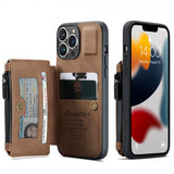 CaseMe iPhone 13 Pro Cover C20 Kortlomme Lynlås Brun