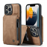 CaseMe iPhone 13 Pro Cover C20 Kortlomme Lynlås Brun