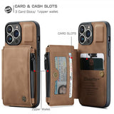 CaseMe iPhone 13 Pro Cover C20 Kortlomme Lynlås Brun