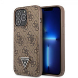 Guess iPhone 13 Pro Cover Double Cardslot Metal Triangle Brun