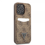 Guess iPhone 13 Pro Cover Double Cardslot Metal Triangle Brun