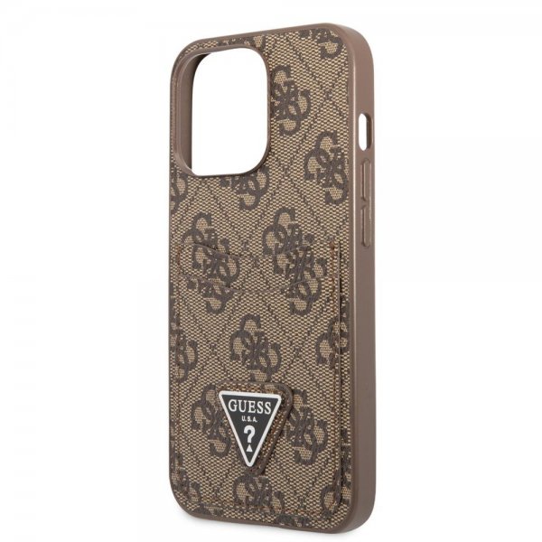 Guess iPhone 13 Pro Cover Double Cardslot Metal Triangle Brun