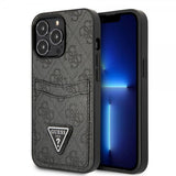 Guess iPhone 13 Pro Cover Dobbelt Kortlomme Metal Triangle Sort