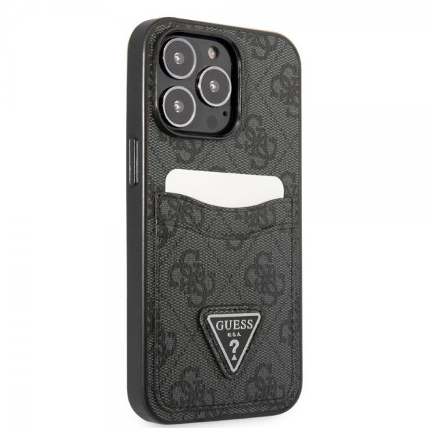 Guess iPhone 13 Pro Cover Dobbelt Kortlomme Metal Triangle Sort