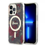 Guess iPhone 13 Pro Cover Flower MagSafe Kaki