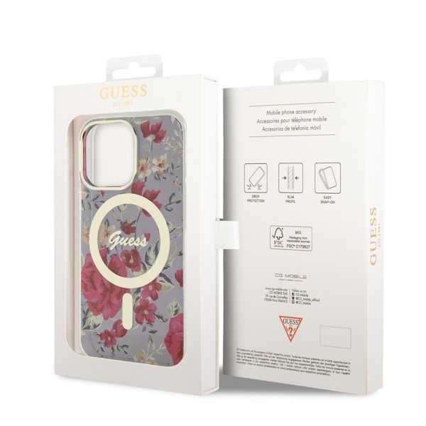 Guess iPhone 13 Pro Cover Flower MagSafe Kaki