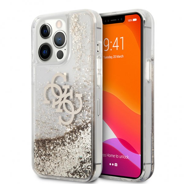 Guess iPhone 13 Pro Cover Liquid Glitter Guld