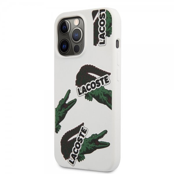 Lacoste iPhone 13 Pro Cover Liquid Silikone Allover Mønster Hvid