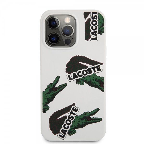 Lacoste iPhone 13 Pro Cover Liquid Silikone Allover Mønster Hvid