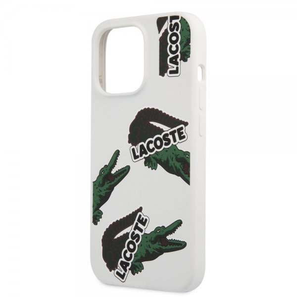 Lacoste iPhone 13 Pro Cover Liquid Silikone Allover Mønster Hvid
