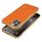 Sulada iPhone 13 Pro Cover Litchimønster Forgyldt Kant Orange