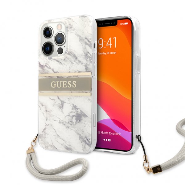 Guess iPhone 13 Pro Cover Marmor Design Stribe Grå