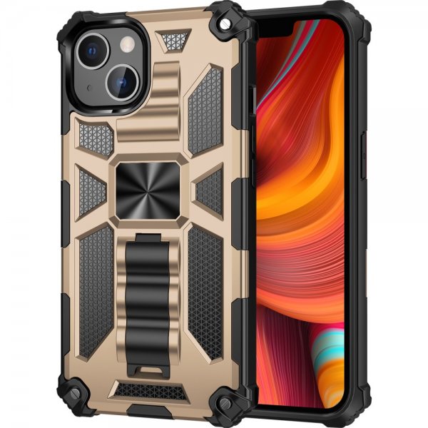 iPhone 13 Pro Cover med Metalplade Standerfunktion Guld