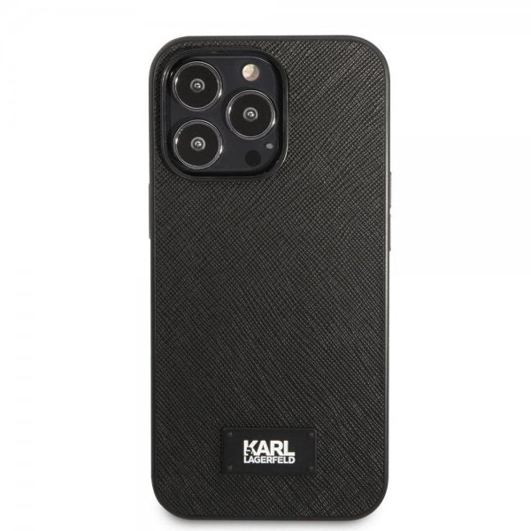 Karl Lagerfeld iPhone 13 Pro Cover Saffiano Metal Plaque Sort