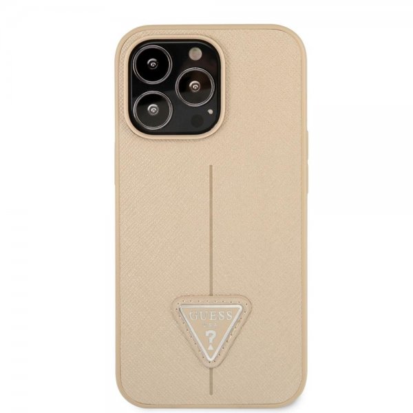 Guess iPhone 13 Pro Skal Saffiano Metal Triangle Beige