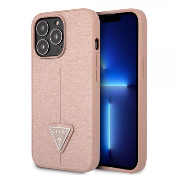Guess iPhone 13 Pro Cover Saffiano Metal Triangle Rose
