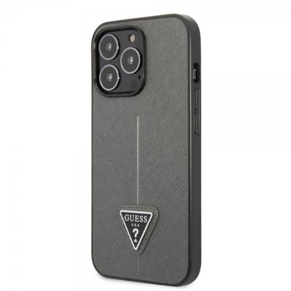 Guess iPhone 13 Pro Cover Saffiano Metal Triangle Silver