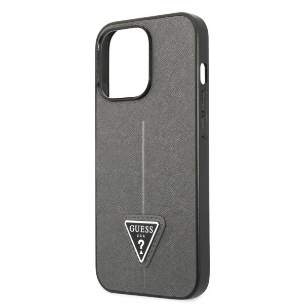 Guess iPhone 13 Pro Cover Saffiano Metal Triangle Silver